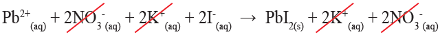 المعادلة الأيونية لتفاعل محلول نترات الرصاص مع محلول يوديد البوتاسيوم